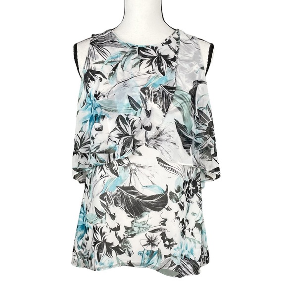 White House Black Market Tops - White House Black Market Blue Floral Blouse
